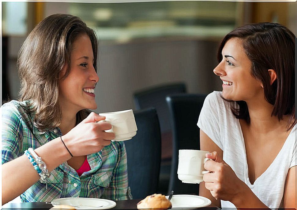 Mother talking to her friend.