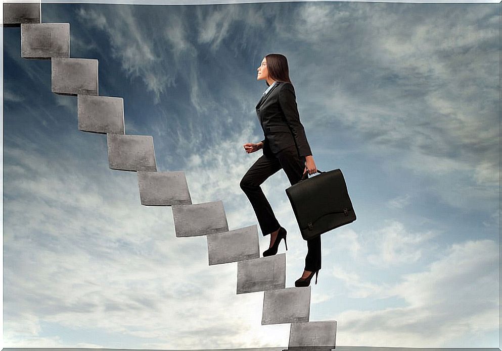 Woman climbing stairs