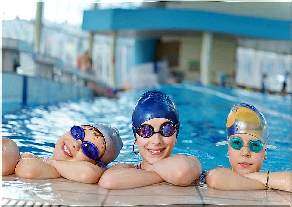 Swimming in children for muscle strengthening.